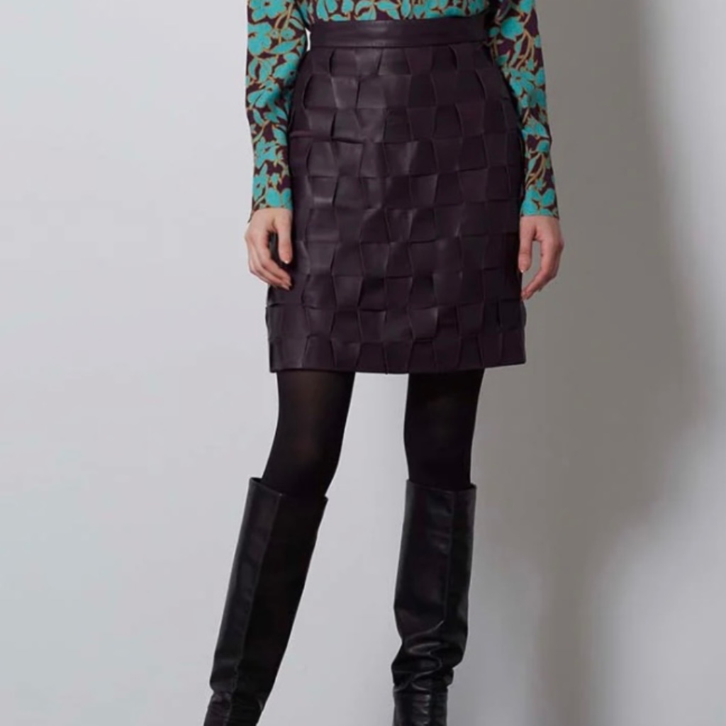 Nwt Etcetera Genuine Leather Entwined Skirt In Nightshade (Dark Purple) - Size 2